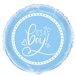 Blue Hearts Baby Shower Round Foil Balloon 18