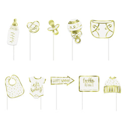 Gold Baby Shower Photo Booth Props, 10pc - Foil Stamped