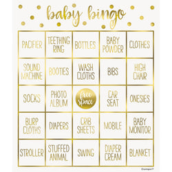 Gold Baby Shower Bingo Kit for 8 - Foil Stamped
