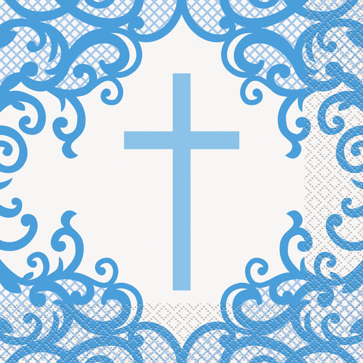 Fancy Blue Cross Luncheon Napkins, 16ct