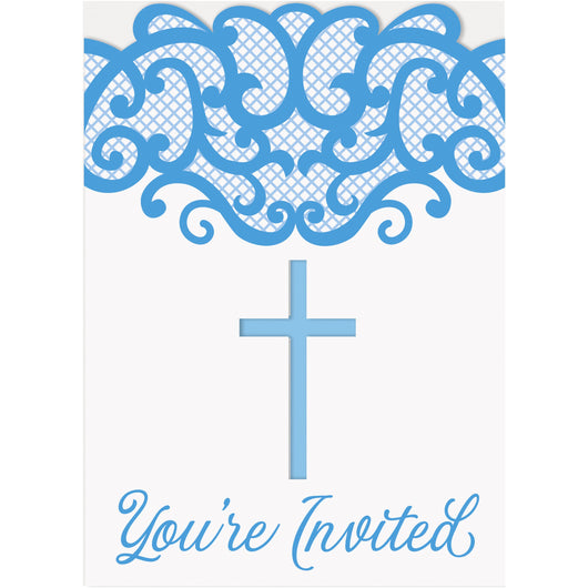 Fancy Blue Cross Invitations, 8ct