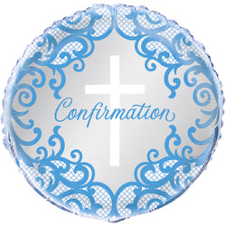 Fancy Blue Cross Confirmation Round Foil Balloon 18