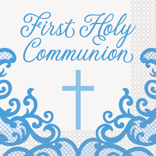 Fancy Blue Cross First Holy Communion Lunch Napkins 16ct