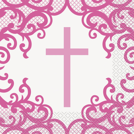 Fancy Pink Cross Luncheon Napkins, 16ct