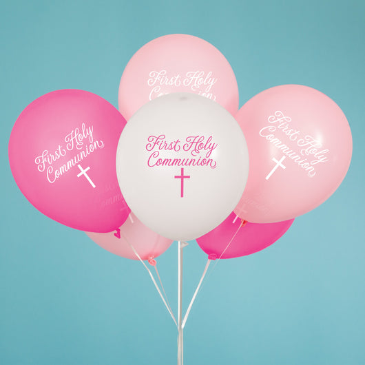 Fancy Pink Cross First Holy Communion Latex Balloons - Printed 1 Side 12