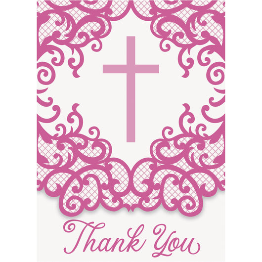 Fancy Pink Cross Thank You Notes, 8ct