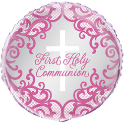 Fancy Pink Cross First Holy Communion Foil Balloon 18