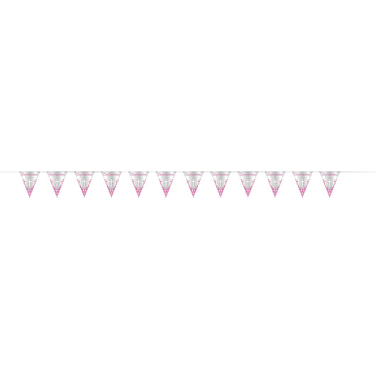 Fancy Pink Cross Confirmation Foil Flag Banner, 9ft