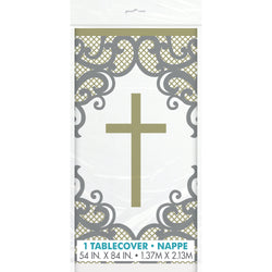 Fancy Gold Cross Rectangular Plastic Table Cover, 54