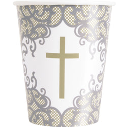 Fancy Gold Cross 9oz Paper Cups, 8ct