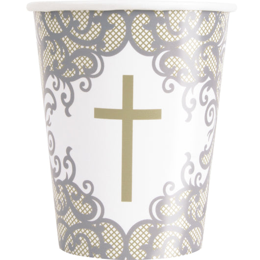 Fancy Gold Cross 9oz Paper Cups, 8ct