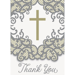 Fancy Gold Cross Thank You Notes, 8ct