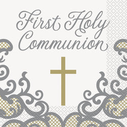 Fancy Gold Cross First Holy Communion Lunch Napkins 16ct