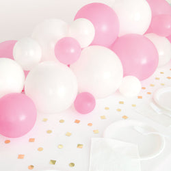 Pink, White & Gold Balloon Garland Table Runner with Foil Confetti Cutouts
