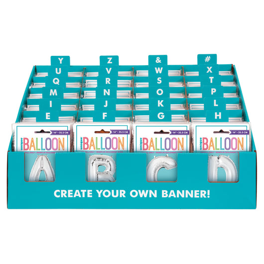 Silver Letter Foil Balloon Pre-Packed CDU Display, 168pc