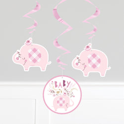 Pink Floral Elephant Hanging Swirl Decorations, 26