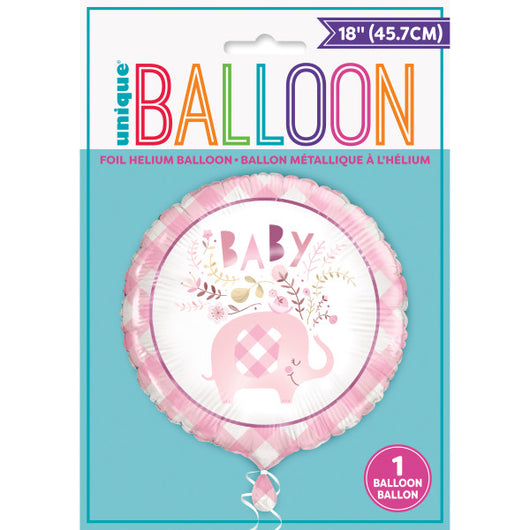 Pink Floral Elephant Round Foil Balloon 18