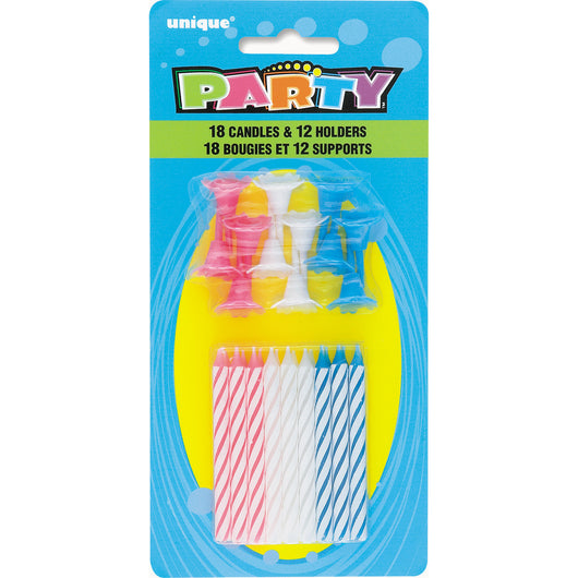 Birthday Candles in Holders - Assorted Colors, 18ct, 12 Holders