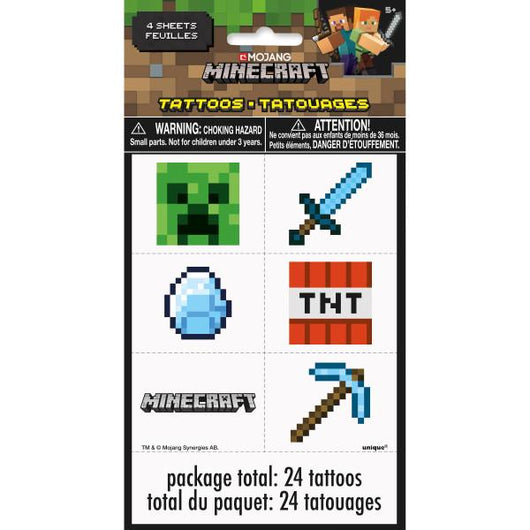 Minecraft Color Tattoo Sheets, 4ct