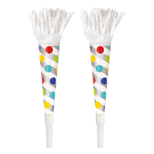 Dots Foil Horns with Fringe, 6ct