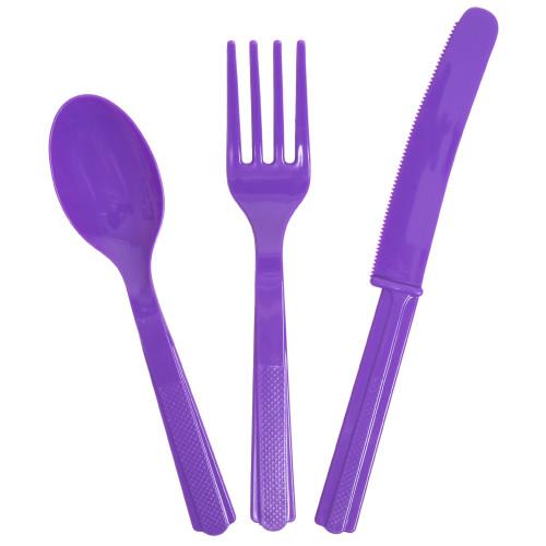 Neon Purple Solid Assorted Plastic Cutlery, 18ct