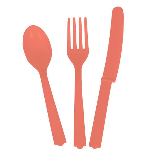 Coral Solid Assorted Plastic Cutlery, 18ct