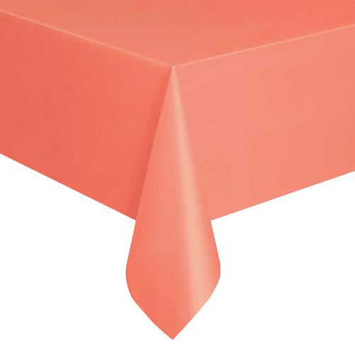 Coral Solid Rectangular Plastic Table Cover, 54