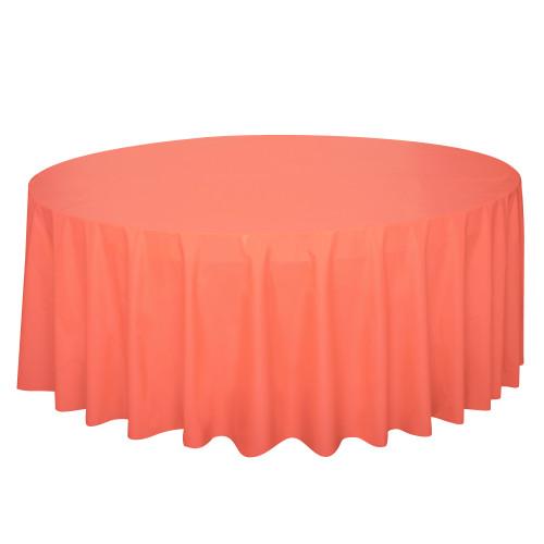 Coral Solid Round Plastic Table Cover, 84